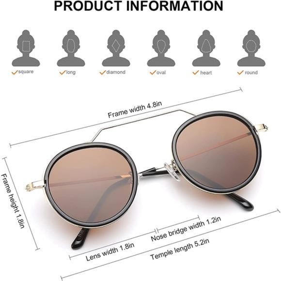 OKH Sunglasses for Women Men, Round Frame, Vintage Cute Classic Sun Glasses, Out - Picture 4 of 7